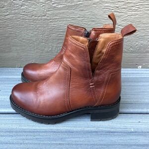 Miz Mooz Leather Ankle Boot Brown Size 37 /US 6.5  Block Heel Zip Closure